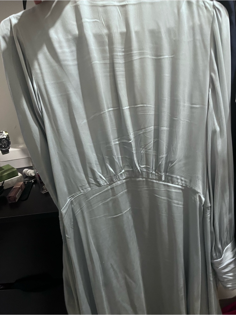 Zimmermann Sky-Blue Satin High-Low Wrap Dress - Picture 9 of 10